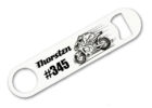 Flaschenöffner Edelstahl in weiss oder silber Supersportler, Motocross Motiv mit Name und Startnummer